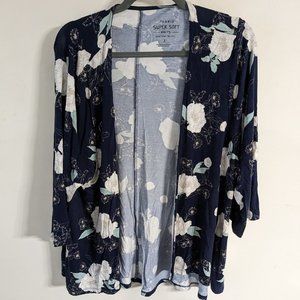Torrid 3 Blue & White Floral Super Soft Knit Open Long Sleeve Cardigan